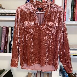 J. Crew Pink Velvet Mandarin Collar Blouse